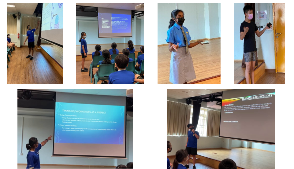 5 pictures with each showing a different pupil presenting a PowerPoint slides